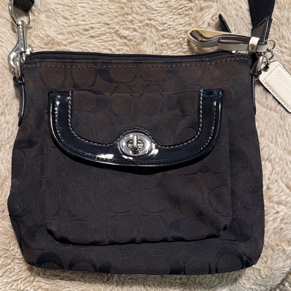 Coach Dark Brown and Black Crossbody Swing Bag